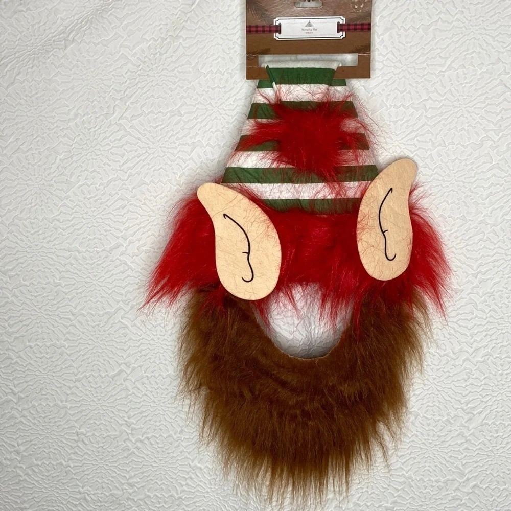Vintage Santa Claus Elf Novelty Hat with Beard NWT